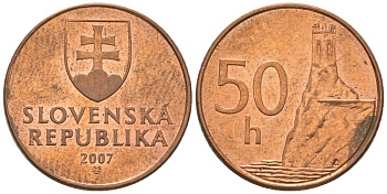 Словакия 50 геллеров 2007 MK KM 35 сталь плакировнная медью aUNC 4164-812