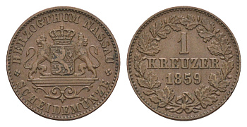 Нассау 1 крейцер 1859 KM 74 медь 603-241