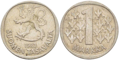 ФИНЛЯНДИЯ 1 МАРКА 1983 К KM 49а медно-никель 61-1133