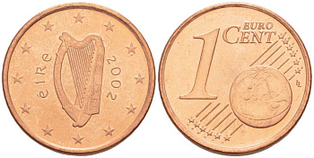 ИРЛАНДИЯ 1 ЕВРОЦЕНТ 2002 KM 32 сталь плакированная медью UNC 214-238