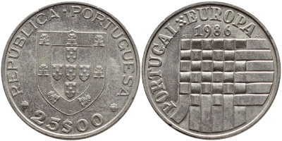 ПОРТУГАЛИЯ 25 ЭСКУДО 1986 ПРИСОЕДИНЕНИЕ К ОБЩЕЕВРОПЕЙСКОМУ РЫНКУ KM 635 медно-никель 4394-812