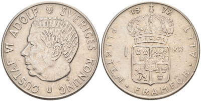 Швеция 1 крона 1972 Густав VI Адольф (1950-1973) KM 826а медь плакированная медно-никелем 4571-617