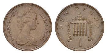 Великобритания 1 новый пенни 1975 Елизавета II (1952-2022) KM 915, Spink 4237 (B1) бронза 99-452