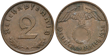 Германия 2 рейхспфеннига 1938 A KM 90, J. 362 бронза 4147-1262