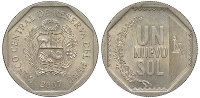 Перу 1 новый соль 2007 KM 308.4 медно-никель UNC 4605-231