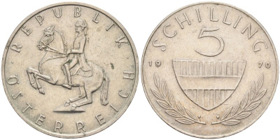 Австрия 5 шиллингов 1970 KM 2889а медно-никель 4592-954