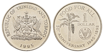 Тринидад и Тобаго 1 доллар 1995 50 лет продовольственной программе - ФАО KM 61 медно-никель UNC 4671-853