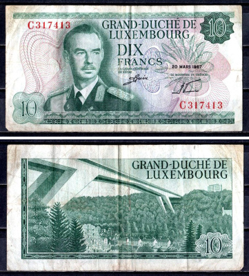 Люксембург 10 франков 1967 Pick 53 a бумага 6312-49-2-2