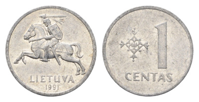 Литва 1 цент (сент) 1991 год-тип KM 85 алюминий 4689-1032