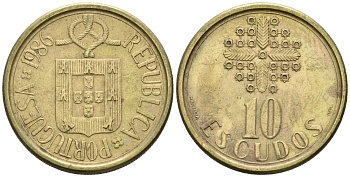 Португалия 10 эскудо 1986 KM 633 никель латунь 4148-512