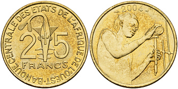 Западная Африка (BCEAO) 25 франков 2004 KM 9 алюминиевая бронза UNC 4185-334