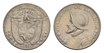 Панама 1/10 бальбоа (10 сентесимо) 1973 KM 10 медь плакированная медно-никелем UNC 4644-145