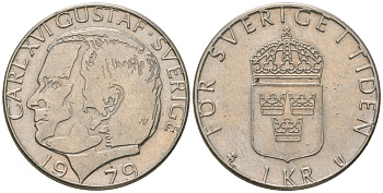 Швеция 1 крона 1979 Карл XVI Густав (1973- ) KM 852 медь плакированная медно-никелем 3459-615