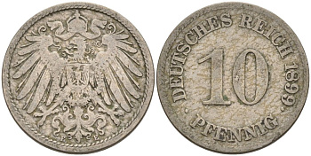 Германия 10 пфеннигов 1899 E KM 12, J. 13 медно-никель 4575-554