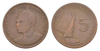 Гамбия 5 бутут 1971 KM 9 бронза 4643-625