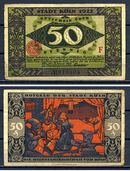 Кёльн (Пруссия) 50 пфеннигов 1922 бумага 7556-20-3-2