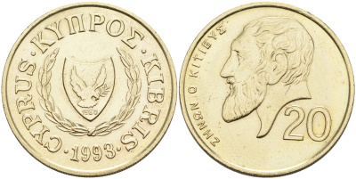 КИПР 20 ЦЕНТОВ 1993 KM 62.2 никель латунь 4563-751