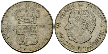 Швеция 1 крона 1963 U, Густав VI Адольф (1950-1973) KM 826 серебро 4177-1015