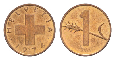Швейцария 1 раппен 1976 KM 46 бронза UNC 3458-649