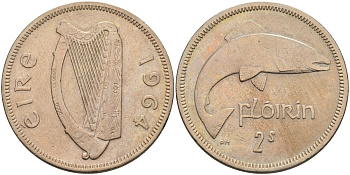 Ирландия 1 флорин 1964 лосось KM 15a медно-никель 4583-415