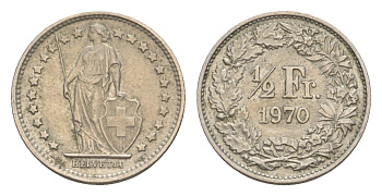 Швейцария 1/2 франка 1970 KM 23a медно-никель 4547-644