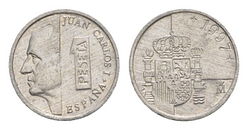 Испания 1 песета 1997 KM 832 алюминий 4632-341