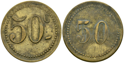 Франция 50 сантимов XIX-XX век ресторанный жетон латунь 4166-1246