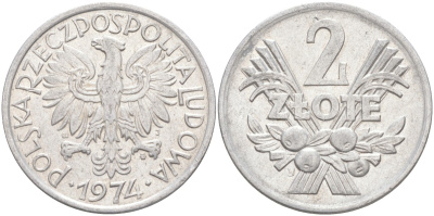 Польша 2 злотых 1974 MW KM 46, Parchimowicz 216h алюминий 4397-623