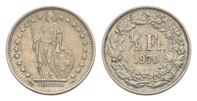 Швейцария 1/2 франка 1970 KM 23a медно-никель 4547-644