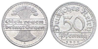 Германия 50 пфеннигов 1922 A KM 27, J. 301 алюминий aUNC 4700-957