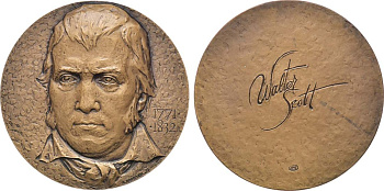 СССР медаль 1972 ЛМД, 200 лет со дня рождения Вальтера Скотта, медальер А.А. Королюк, диаметр 60 мм., тираж 750 экз, Шкурко, Салыков 760 томпак    1097-5-42