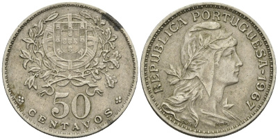 Португалия 50 сентаво 1967 KM 577 медно-никель 4148-342