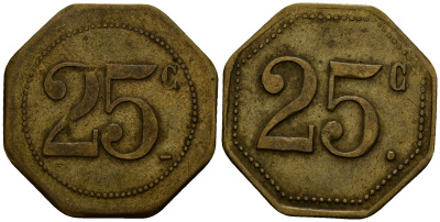 Франция 25 сантимов XIX-XX век ресторанный жетон латунь 4166-457