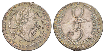 Ганновер 2/3 талера 1814 C, Георг III (1760-1820) KM 100, Welter 2811, AKS 6 серебро 1521-234