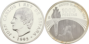 Испания 1000 песет 1995 XXVI олимпийские игры в Атланте 1996 года KM 952 серебро PROOF 1066-2-32-M21-21