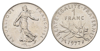 Франция 1 франк 1977 сеятель KM 925 никель 4673-1143