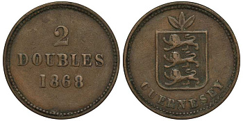 Гернси 2 дабла (дубля) 1868 KM 9 бронза 650-545