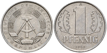 ГДР 1 пфенниг 1960 A KM 8.1 алюминий 39-613