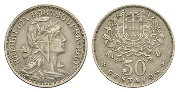 Португалия 50 сентаво 1961 голова Свободы вправо KM 577 никель латунь 4388-252