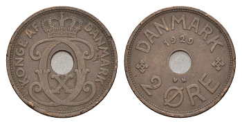 Дания 2 эре 1929 N, Кристиан X (1912-1947) KM 827 бронза 4658-233