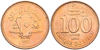 Ливан 100 ливров 1996 кедровое дерево KM 38 медь цинк UNC 87-917