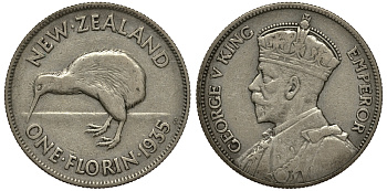 Новая Зеландия 1 флорин 1935 Георг V (1910-1936), Киви KM 4 серебро 272-1322