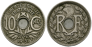 Франция 10 сантимов 1931 KM 866a медно-никель 4167-826