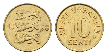 Эстония 10 сентов 1998 KM 22 латунь UNC 4689-642