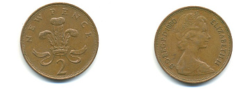 Великобритания 2 пенса 1980 Елизавета II (1952-2022) KM 916, Spink 4235 (C1) бронза 59-1423