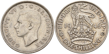 Великобритания 1 шиллинг 1946 Георг VI (1936-1952), Английский герб KM 863, Spink 4103 медно-никель 4177-522