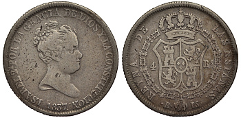 Испания 4 реала 1837 Изабелла II (1833-1868) KM 514 серебро 1521-211