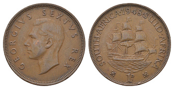 ЮАР 1 пенни 1948 Георг VI (1936-1952) KM 34.1 бронза 11-230-36
