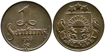 Латвия 1 сантим 1935 первая Республика (1918-1939) KM 1 бронза 86-242