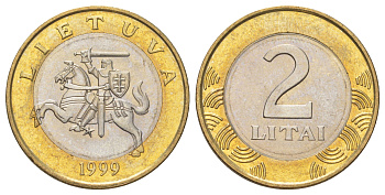 Литва 2 лита 1999 KM 112 биметалл UNC 4624-717